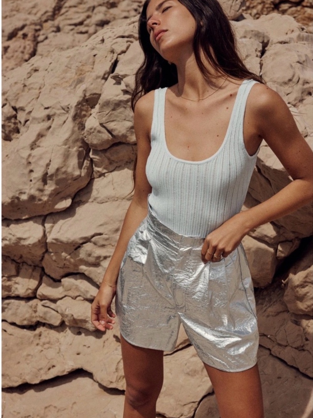 Zara Metallic Pleated Paperbag Shorts Women’s Size Small